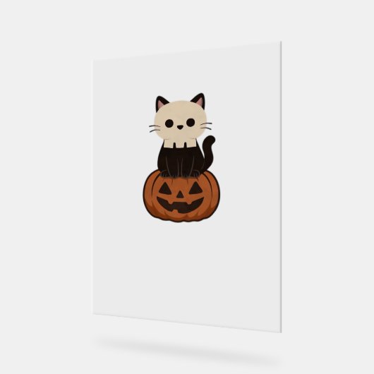 Kawaii Halloween Kat en pompoen Classic T-Shirt Acryl Bord (Hoek)