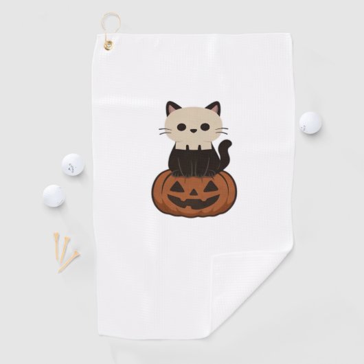 Kawaii Halloween Kat en pompoen Classic T-Shirt Golfhanddoek (Insitu)
