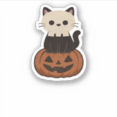 Kawaii Halloween Kat en pompoen Classic T-Shirt Sticker (Voorkant)