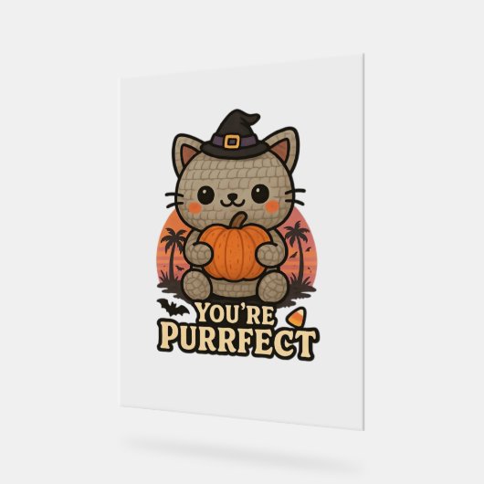 Kawaii Halloween kat met pompoen, Schattigee heks Acryl Bord (Hoek)