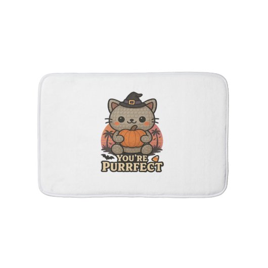Kawaii Halloween kat met pompoen, Schattigee heks  Badmat (Voorkant)