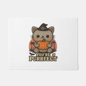 Kawaii Halloween kat met pompoen, Schattigee heks  Deurmat (Voorkant)