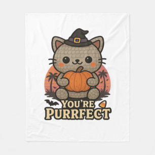 Kawaii Halloween kat met pompoen, Schattigee heks Fleece Deken