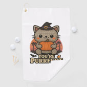 Kawaii Halloween kat met pompoen, Schattigee heks  Golfhanddoek (Insitu)