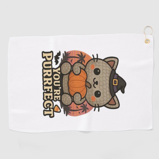 Kawaii Halloween kat met pompoen, Schattigee heks  Golfhanddoek (Horizontaal)