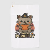 Kawaii Halloween kat met pompoen, Schattigee heks  Golfhanddoek (Voorkant)