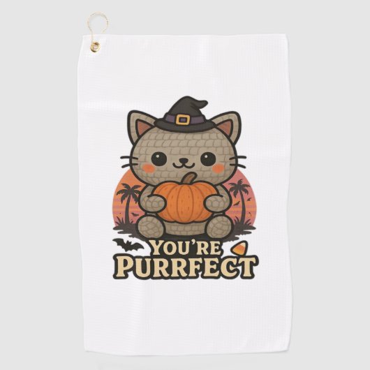 Kawaii Halloween kat met pompoen, Schattigee heks  Golfhanddoek (Voorkant)