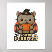 Kawaii Halloween kat met pompoen, Schattigee heks  Poster (Voorkant)