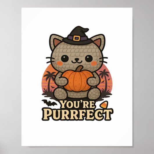 Kawaii Halloween kat met pompoen, Schattigee heks  Poster (Voorkant)