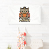 Kawaii Halloween kat met pompoen, Schattigee heks  Spandoek (Insitu)