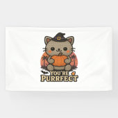 Kawaii Halloween kat met pompoen, Schattigee heks  Spandoek (Horizontaal)