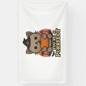 Kawaii Halloween kat met pompoen, Schattigee heks  Spandoek (Verticaal)