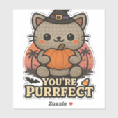 Kawaii Halloween kat met pompoen, Schattigee heks  Sticker (Vel)