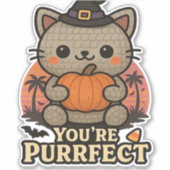 Kawaii Halloween kat met pompoen, Schattigee heks  Sticker (Voorkant)