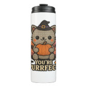 Kawaii Halloween kat met pompoen, Schattigee heks Thermosbeker (Voorkant)