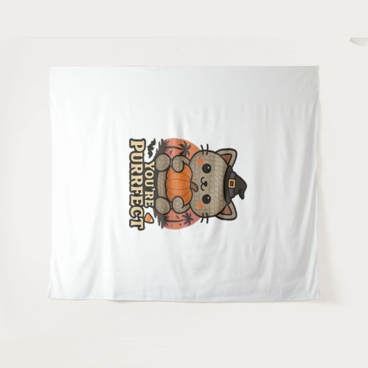 Kawaii Halloween kat met pompoen, Schattigee heks  Wandkleed (Voorkant (horizontaal))