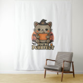 Kawaii Halloween kat met pompoen, Schattigee heks  Wandkleed (In situ)