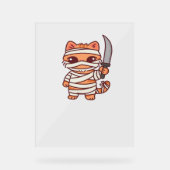 Kawaii Halloween Mummy Cat met Zwaard Classic T-Sh Acryl Bord (Voorkant)