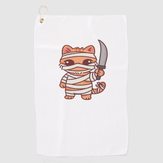 Kawaii Halloween Mummy Cat met Zwaard Classic T-Sh Golfhanddoek (Voorkant)