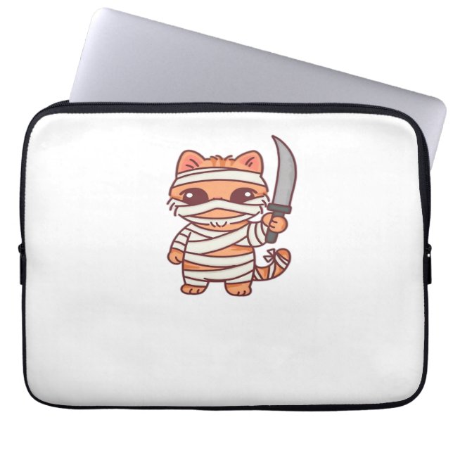 Kawaii Halloween Mummy Cat met Zwaard Classic T-Sh Laptop Sleeve (Voorkant)