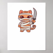 Kawaii Halloween Mummy Cat met Zwaard Classic T-Sh Poster (Voorkant)