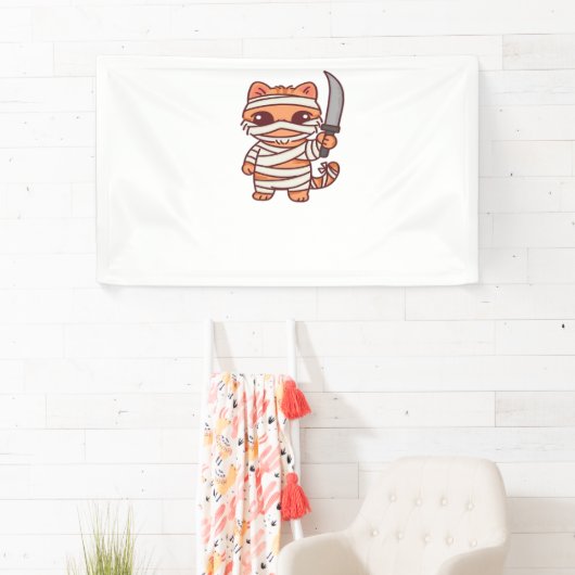 Kawaii Halloween Mummy Cat met Zwaard Classic T-Sh Spandoek (Insitu)