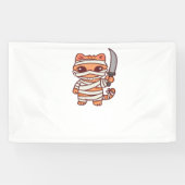 Kawaii Halloween Mummy Cat met Zwaard Classic T-Sh Spandoek (Horizontaal)
