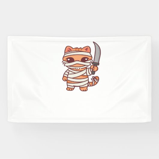 Kawaii Halloween Mummy Cat met Zwaard Classic T-Sh Spandoek (Horizontaal)