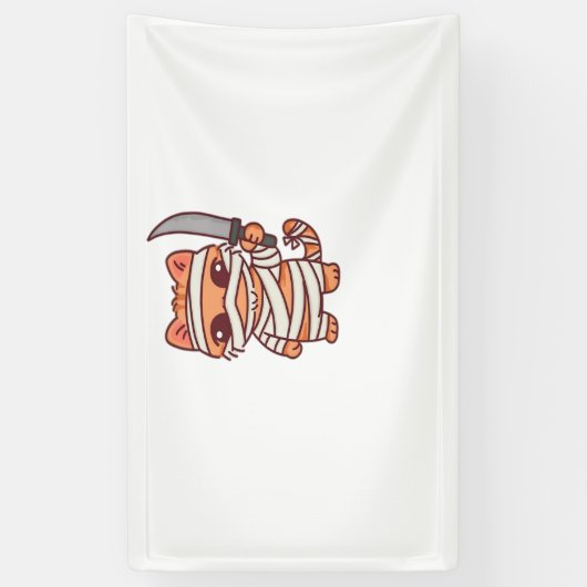 Kawaii Halloween Mummy Cat met Zwaard Classic T-Sh Spandoek (Verticaal)