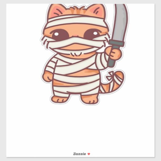 Kawaii Halloween Mummy Cat met Zwaard Classic T-Sh Sticker (Vel)