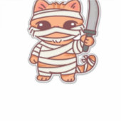 Kawaii Halloween Mummy Cat met Zwaard Classic T-Sh Sticker (Voorkant)