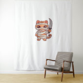 Kawaii Halloween Mummy Cat met Zwaard Classic T-Sh Wandkleed (In situ)