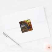 Kawaii Halloween Owl Witch Doll met grote ogen Vierkante Sticker (Envelop)