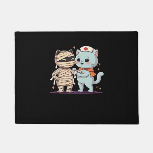 Kawaii Halloween Pals Mummy & Nurse kat Oversized Deurmat (Voorkant)