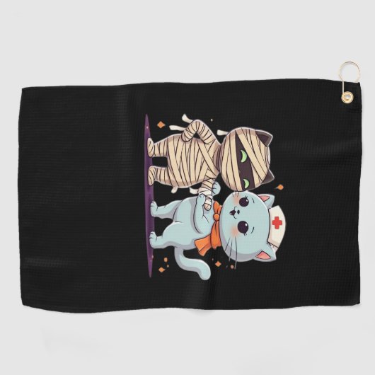 Kawaii Halloween Pals Mummy & Nurse kat Oversized Golfhanddoek (Horizontaal)