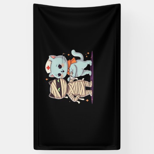 Kawaii Halloween Pals Mummy & Nurse kat Oversized Spandoek (Verticaal)