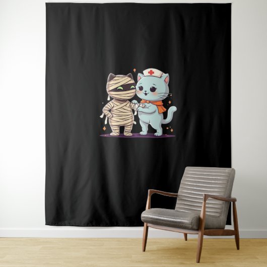 Kawaii Halloween Pals Mummy & Nurse kat Oversized Wandkleed (In situ)