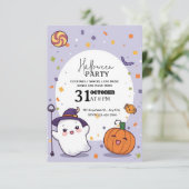 Kawaii Halloween Party Invitation – Bewerkbaar Kaart (Staand voorkant)