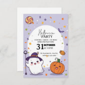 Kawaii Halloween Party Invitation – Bewerkbaar Kaart (Voorkant / Achterkant)