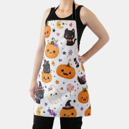 Kawaii Halloween-patroon met Malse Pompoenen Schort