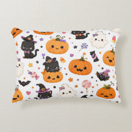 Kawaii Halloween-patroon met Mopige Pompoenen Accent Kussen