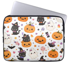 Kawaii Halloween-patroon met Mopige Pompoenen Laptop Sleeve