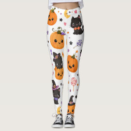 Kawaii Halloween-patroon met Mopige Pompoenen Leggings