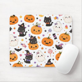 Kawaii Halloween-patroon met Mopige Pompoenen Muismat