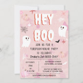 Kawaii Halloween Pink Ghost Birthday Hey Boo Kaart (Voorkant)
