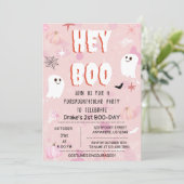 Kawaii Halloween Pink Ghost Birthday Hey Boo Kaart (Staand voorkant)