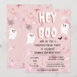Kawaii Halloween Pink Ghost Birthday Hey Boo Kaart