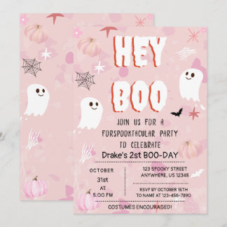 Kawaii Halloween Pink Ghost Birthday Hey Boo Kaart