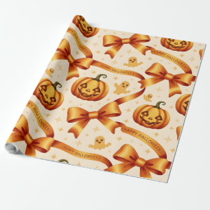 Kawaii Halloween Pompoen & Bogen Gift Wrapping Pap Cadeaupapier