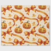 Kawaii Halloween Pompoen & Bogen Gift Wrapping Pap Cadeaupapier (Vlak)